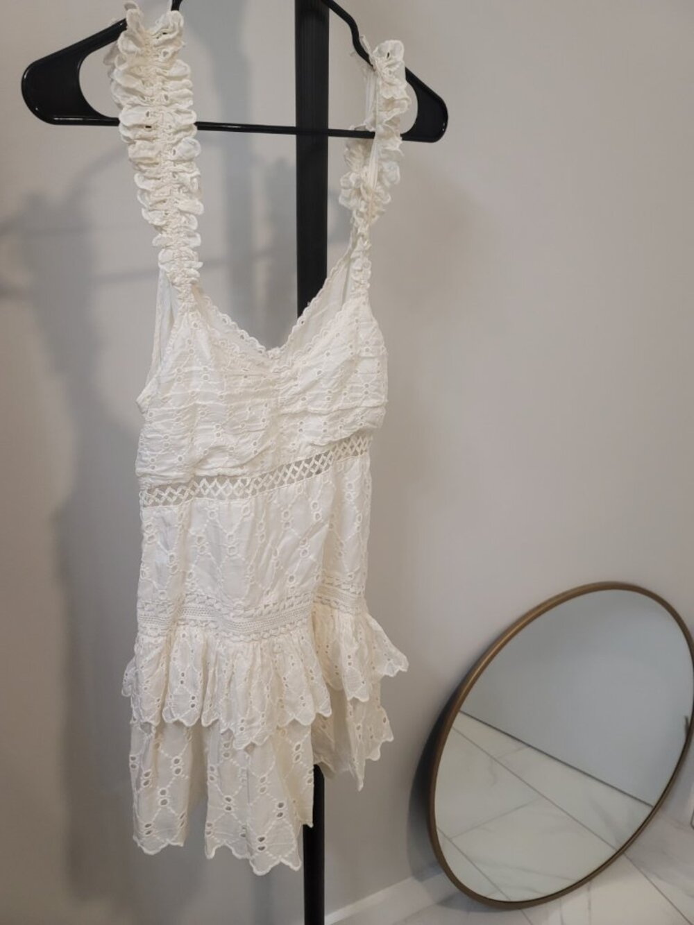 LOVESHACKFANCY White Cotton Broderie Anglaise Backless Mini Halter Dress Sz 6 - Picture 3 of 6